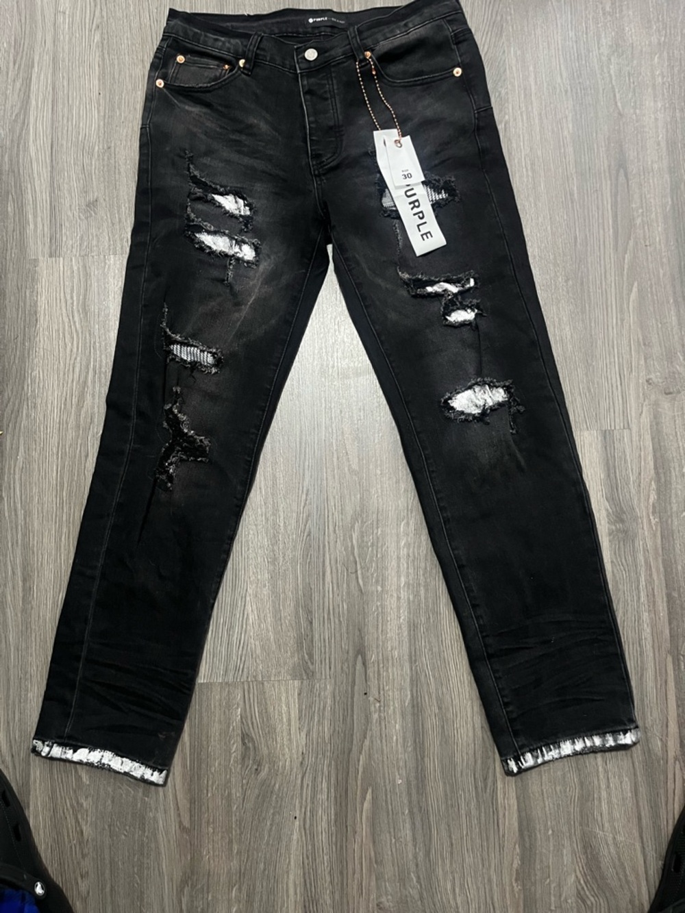 Purple Brand Slim Distressed Black Jeans with washed look for Men